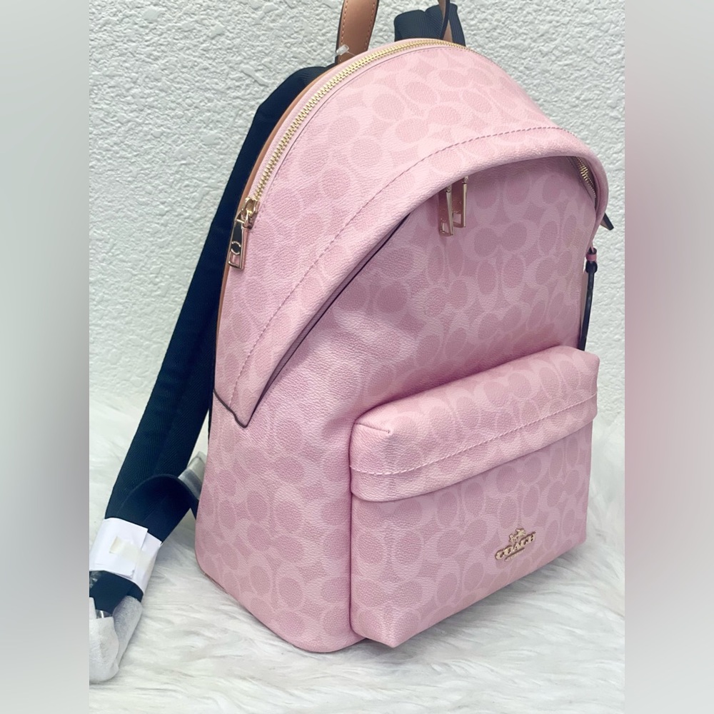 COACH Taylor Small Backpack In Signature Canvas With Charms CEF46 Powder Pink - Picture 3 of 9